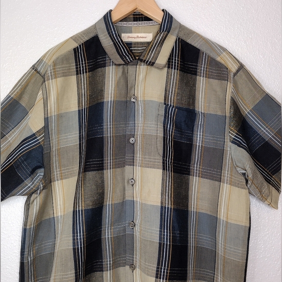 Tommy Bahama Plaid Linen Silk Casual Button Down Shirt - Picture 3 of 16